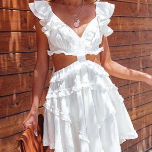 Daisy Cut Out Linen Ruffle Dress